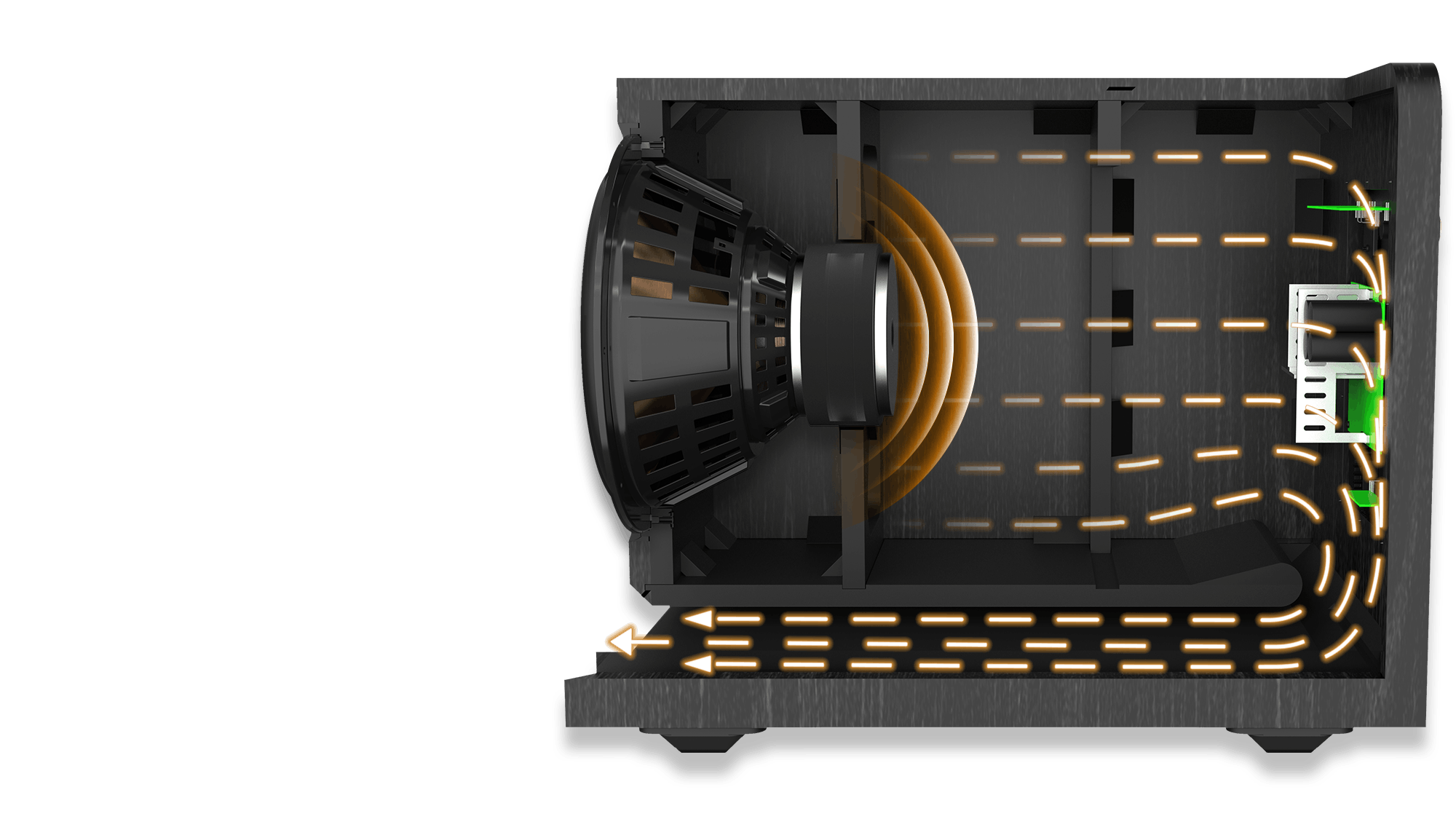 Cutaway view of an RP 1200 SW with a diagram showing how air moves within